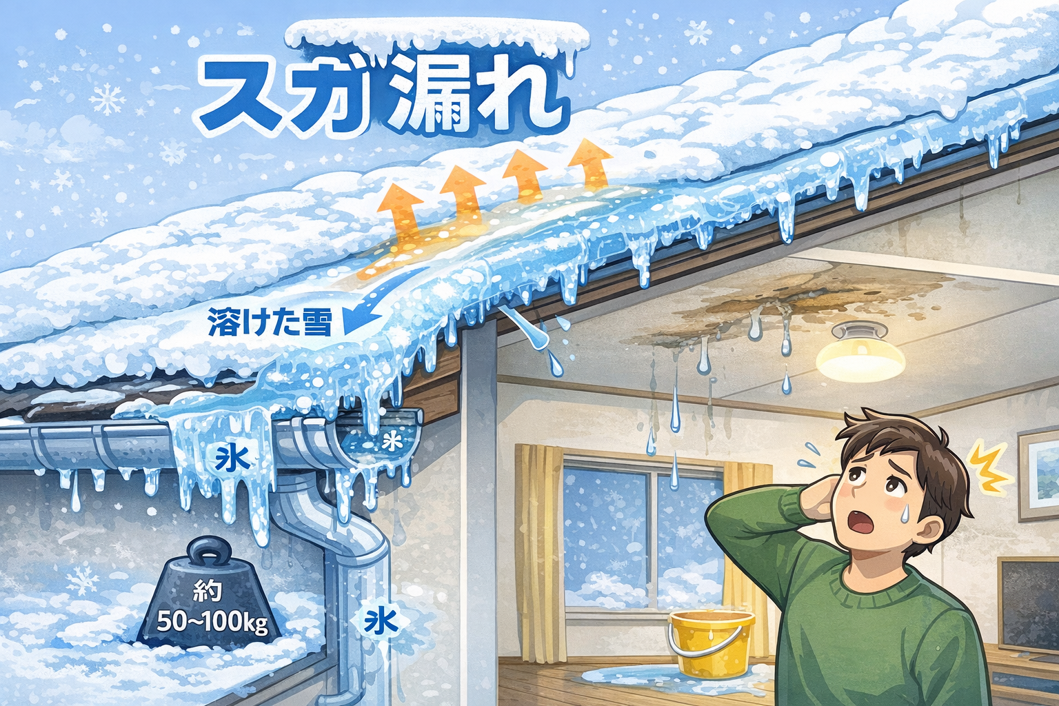 スガ漏れ（アイスダム）が発生する仕組みの図解