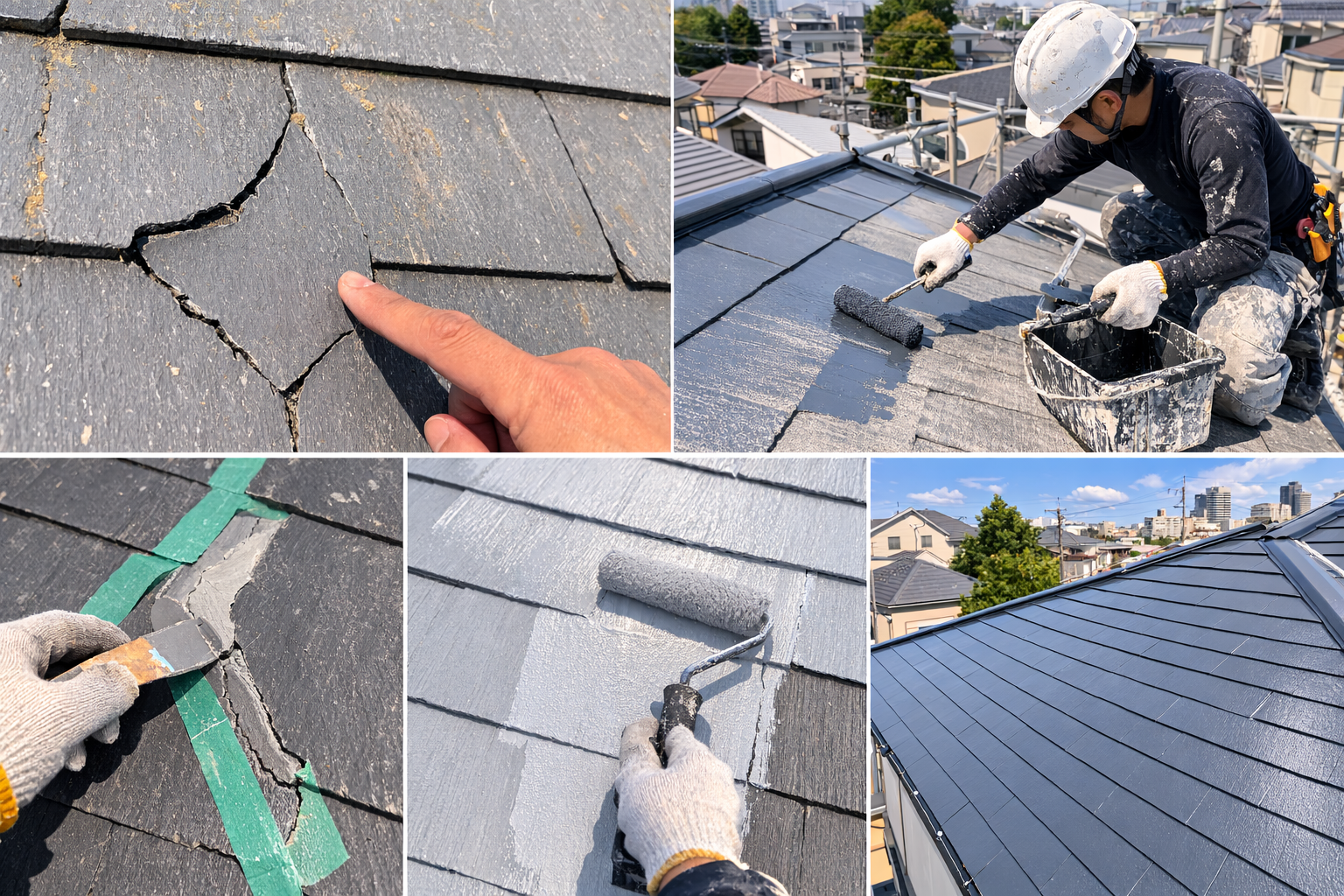 スレート屋根のひび割れ・色あせ