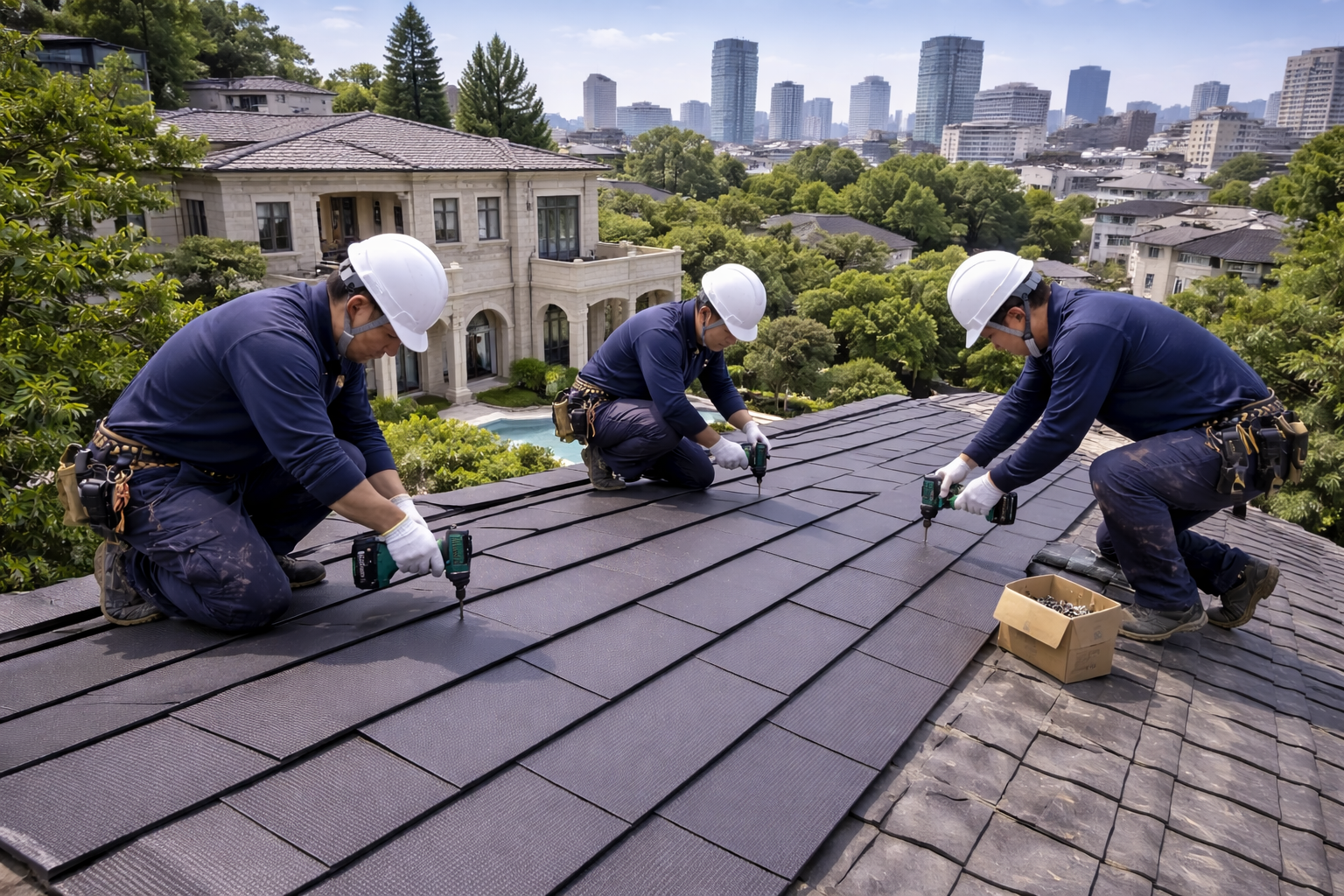 渋谷区高級住宅街の屋根施工