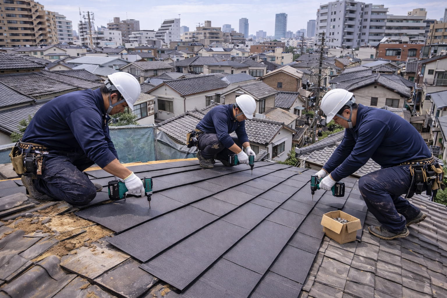 渋谷区密集地の屋根施工