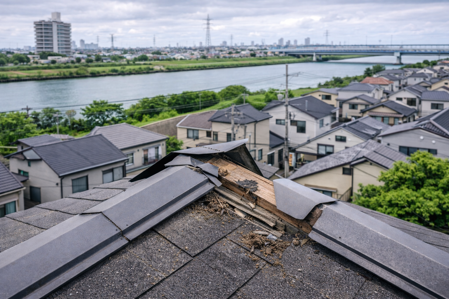 江戸川沿いの強風対策屋根