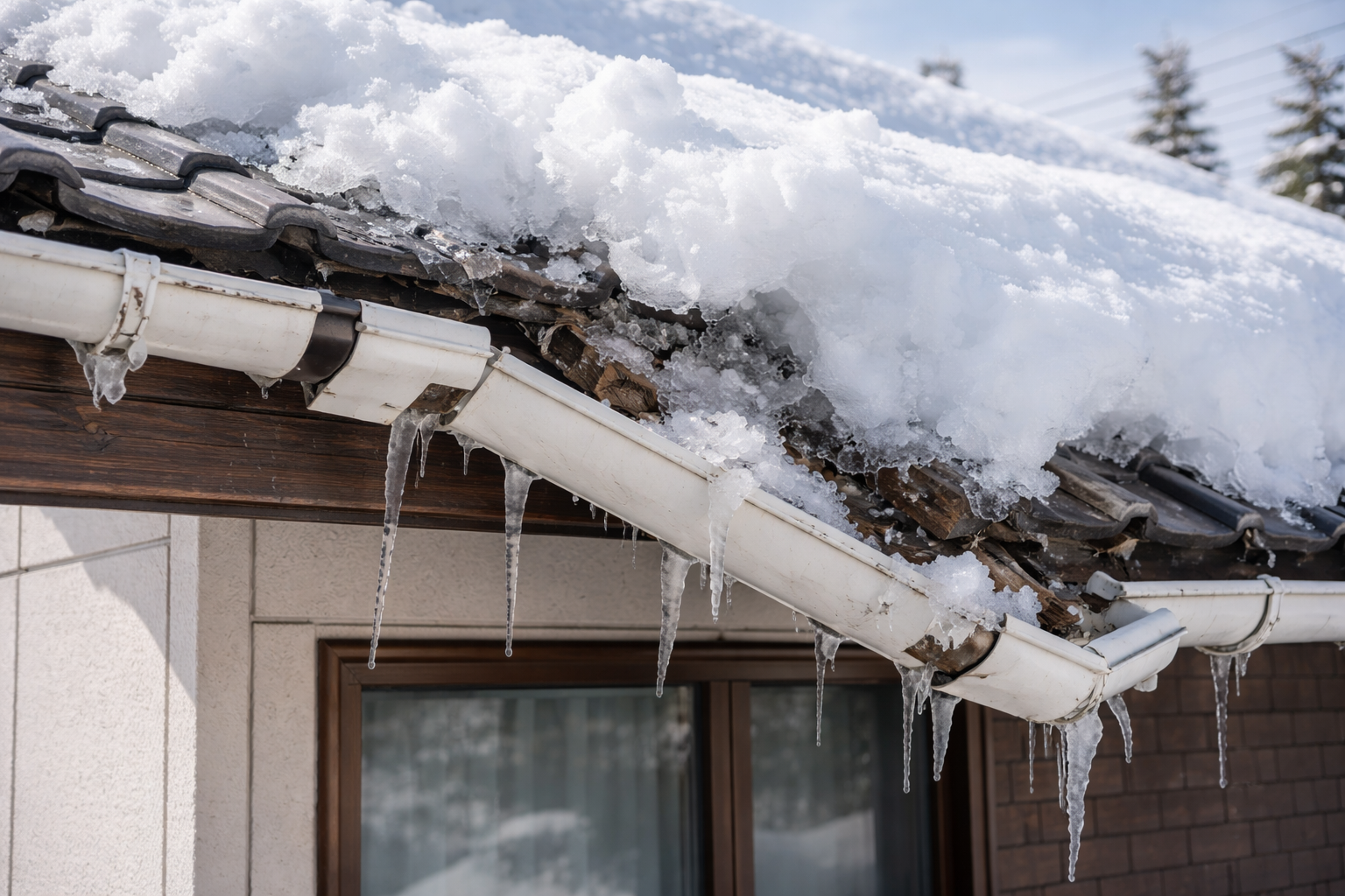 埼玉県の雪害による雨樋の歪み・破損