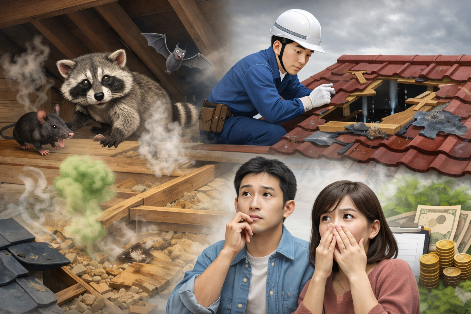 害獣・害虫による屋根の破損・汚損